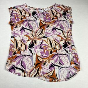 Nicole Miller Linen Tee Medium Floral Artsy Bold Print Boho Shirt Lightweight
